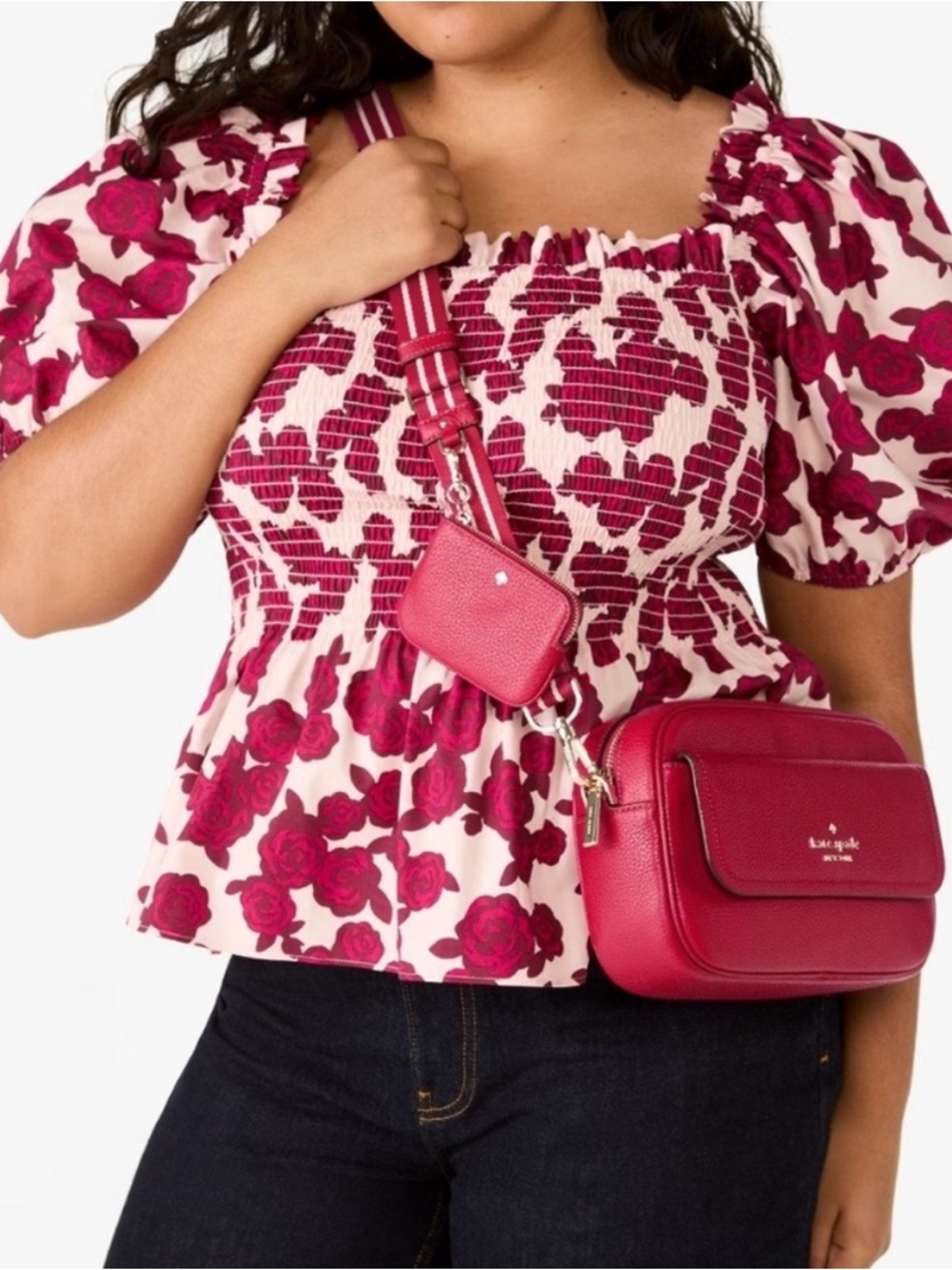 kate spade Pink Fuchsia Pebbled Leather Camera Crossbody